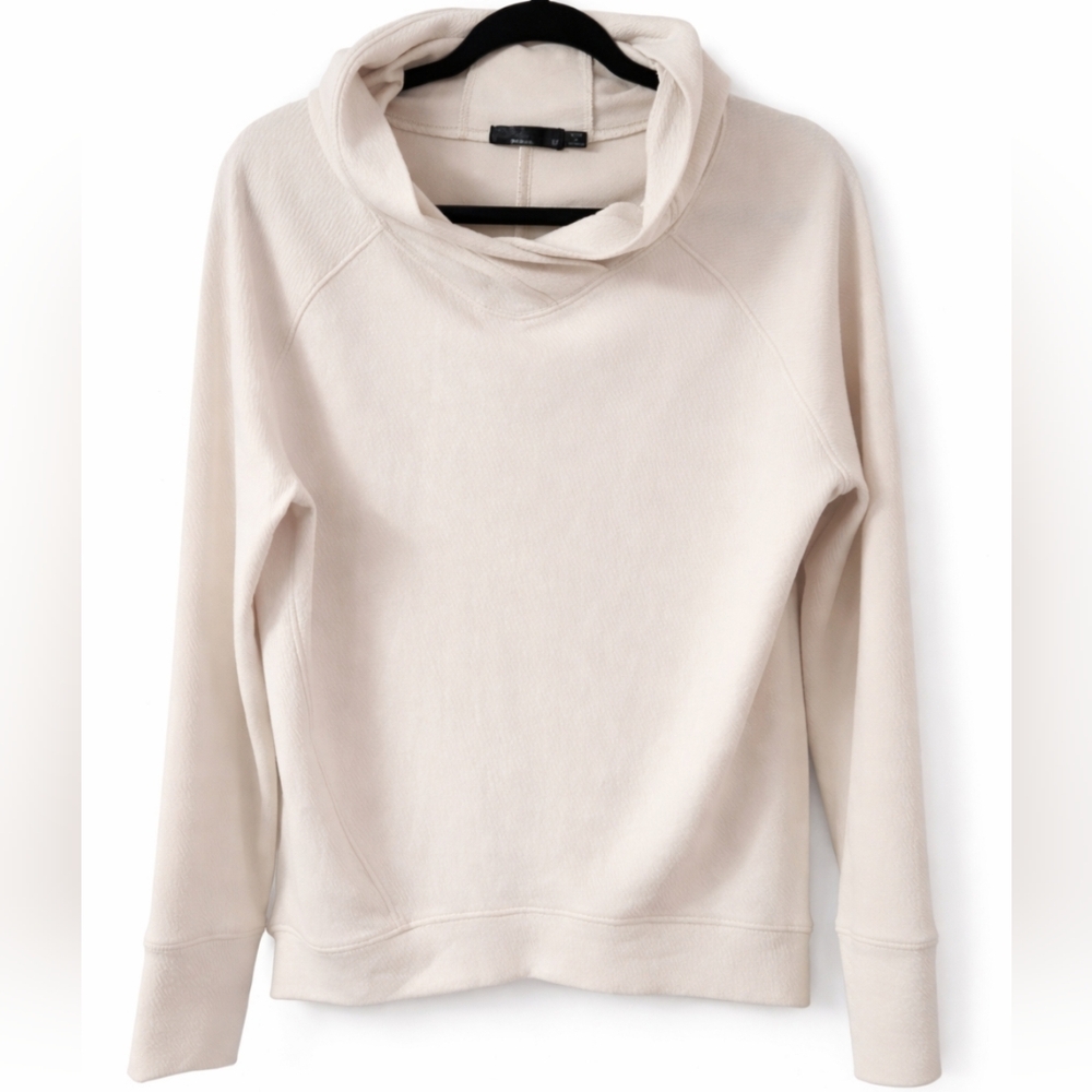 prAna Sunrise Hoodie Women’s Medium Cream Cowl Neck Yoga Athleisure Cozy